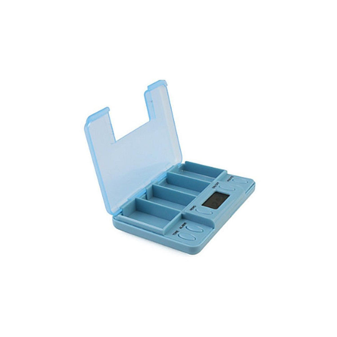 Dispensador eletrónico de comprimidos com 4 alarmes, azul