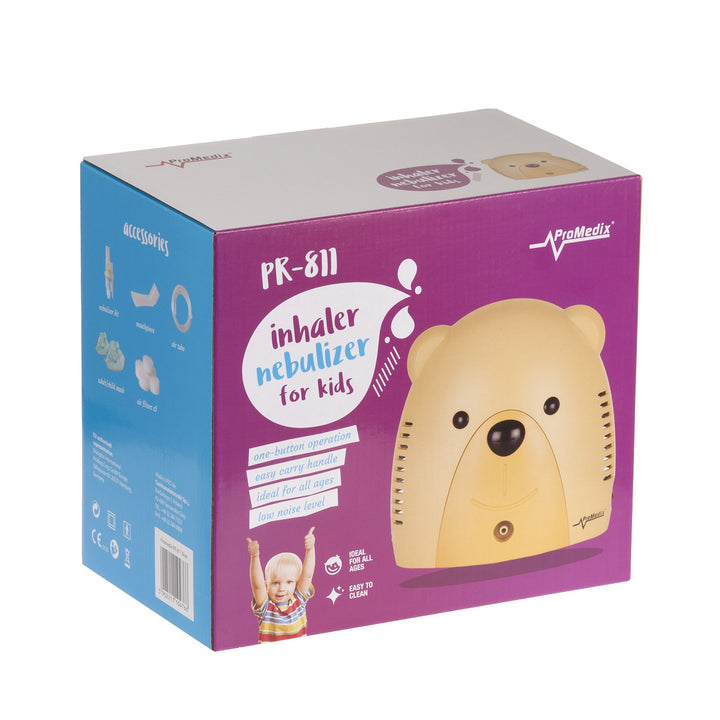 Inalador para bebé Promedix PR-811 Teddy Bear, conjunto nebulizador, máscaras e filtros (versão Reino Unido)