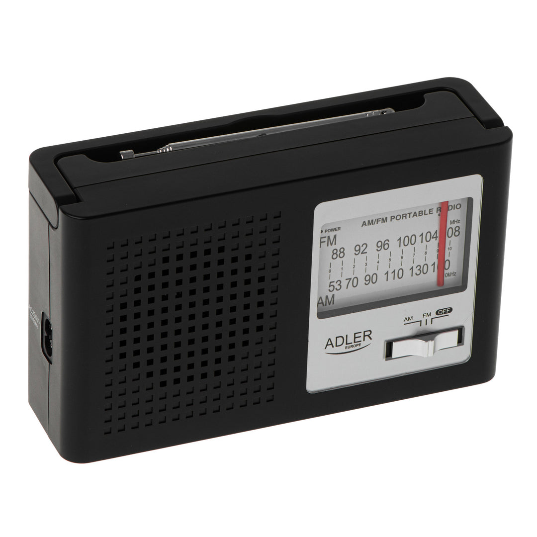 Rádio portátil Adler AD 1909, AM e FM, antena, alimentação elétrica e bateria