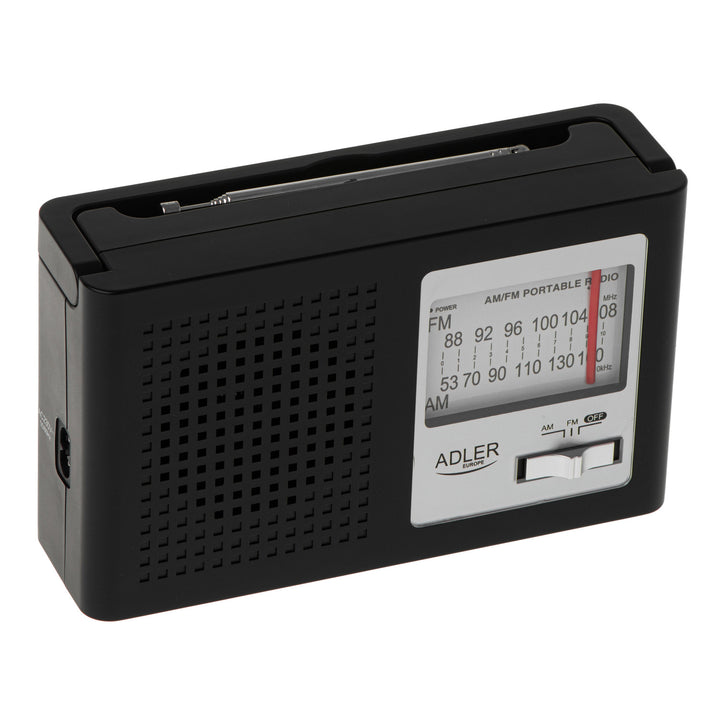 Rádio portátil Adler AD 1909, AM e FM, antena, alimentação elétrica e bateria