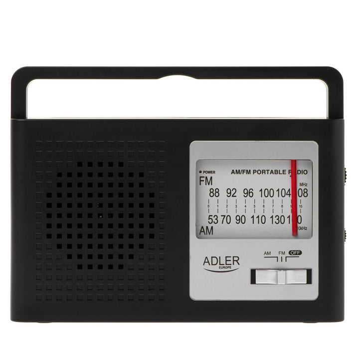 Rádio portátil Adler AD 1909, AM e FM, antena, alimentação elétrica e bateria