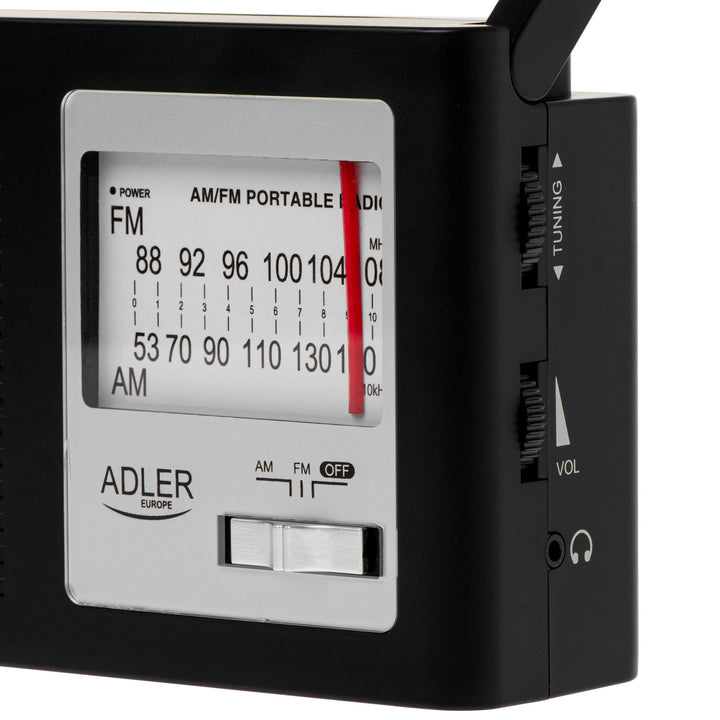 Rádio portátil Adler AD 1909, AM e FM, antena, alimentação elétrica e bateria