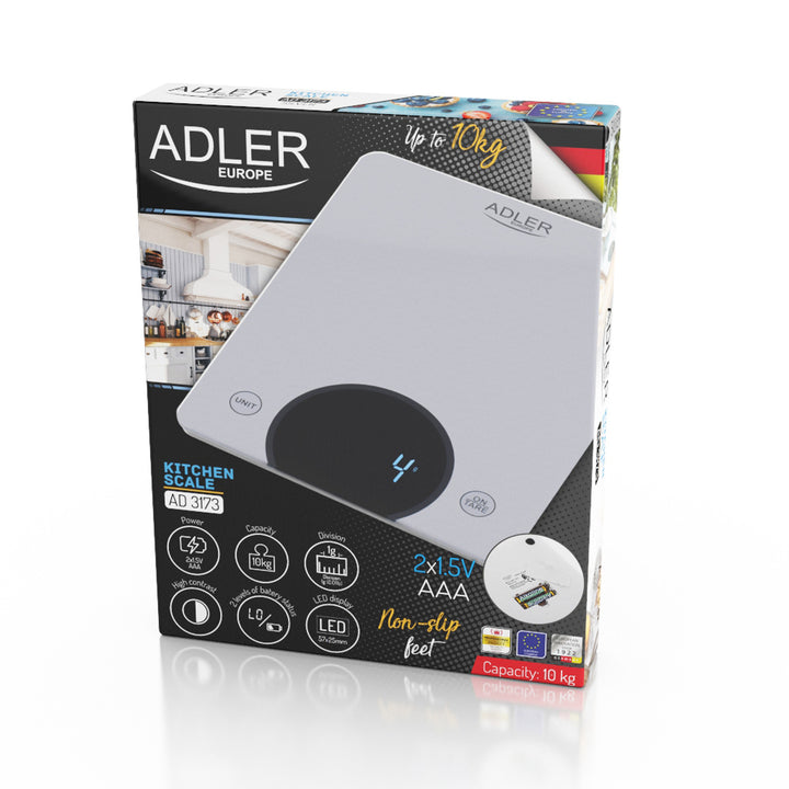 Balança de cozinha Adler AD 3173s até 10 kg LED Dimensões 20 x 16 cm