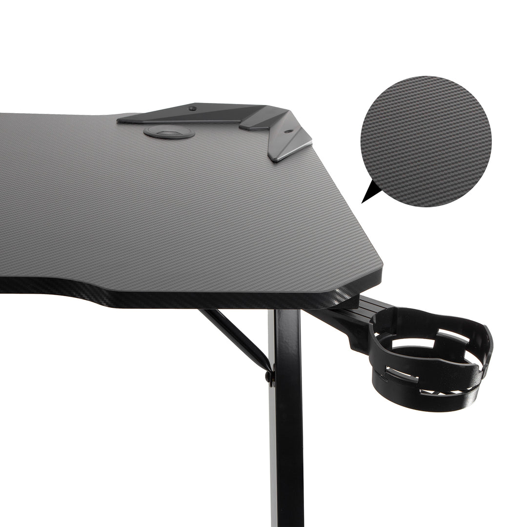 NanoRS RS345 Escritorio de juego negro grande, 150kg max, altura 750mm, 110x60x1.5cm, portavasos y auriculares