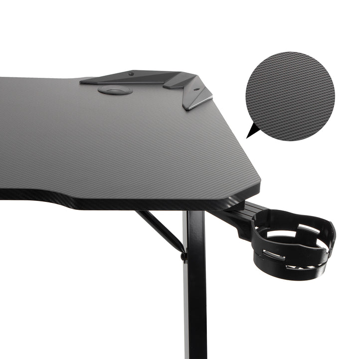 NanoRS RS345 Escritorio de juego negro grande, 150kg max, altura 750mm, 110x60x1.5cm, portavasos y auriculares