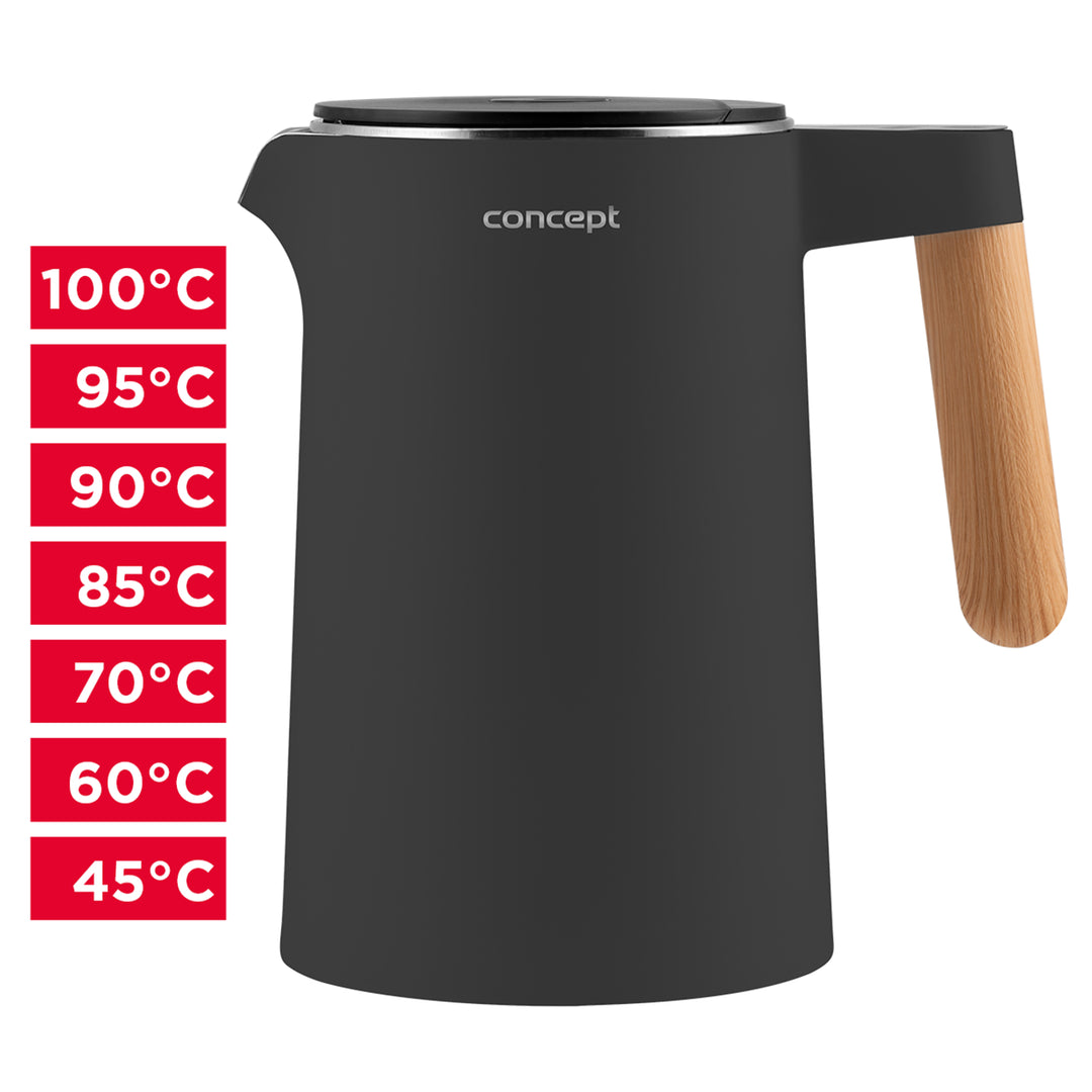 Hervidor eléctrico de 1,5L con control de temperatura Concept RK3302 antracita Enchufe británico
