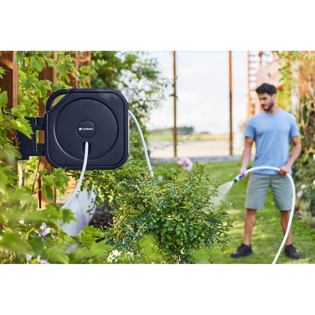 Enrolador de mangueira automático Cellfast, mangueira de 30 m 1/2'', aspersor, conectores, ERGO XL