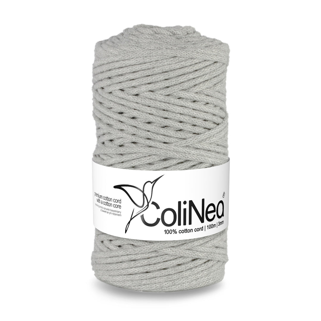 ColiNea Cordón de algodón con núcleo de algodón, Trenzado, 3 mm, 100 m, Color gris claro