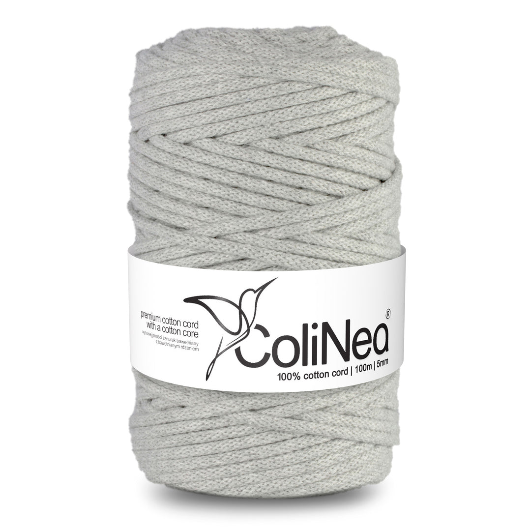 ColiNea Cordón de algodón con núcleo de algodón, Trenzado, 5 mm, 100 m, Color gris claro