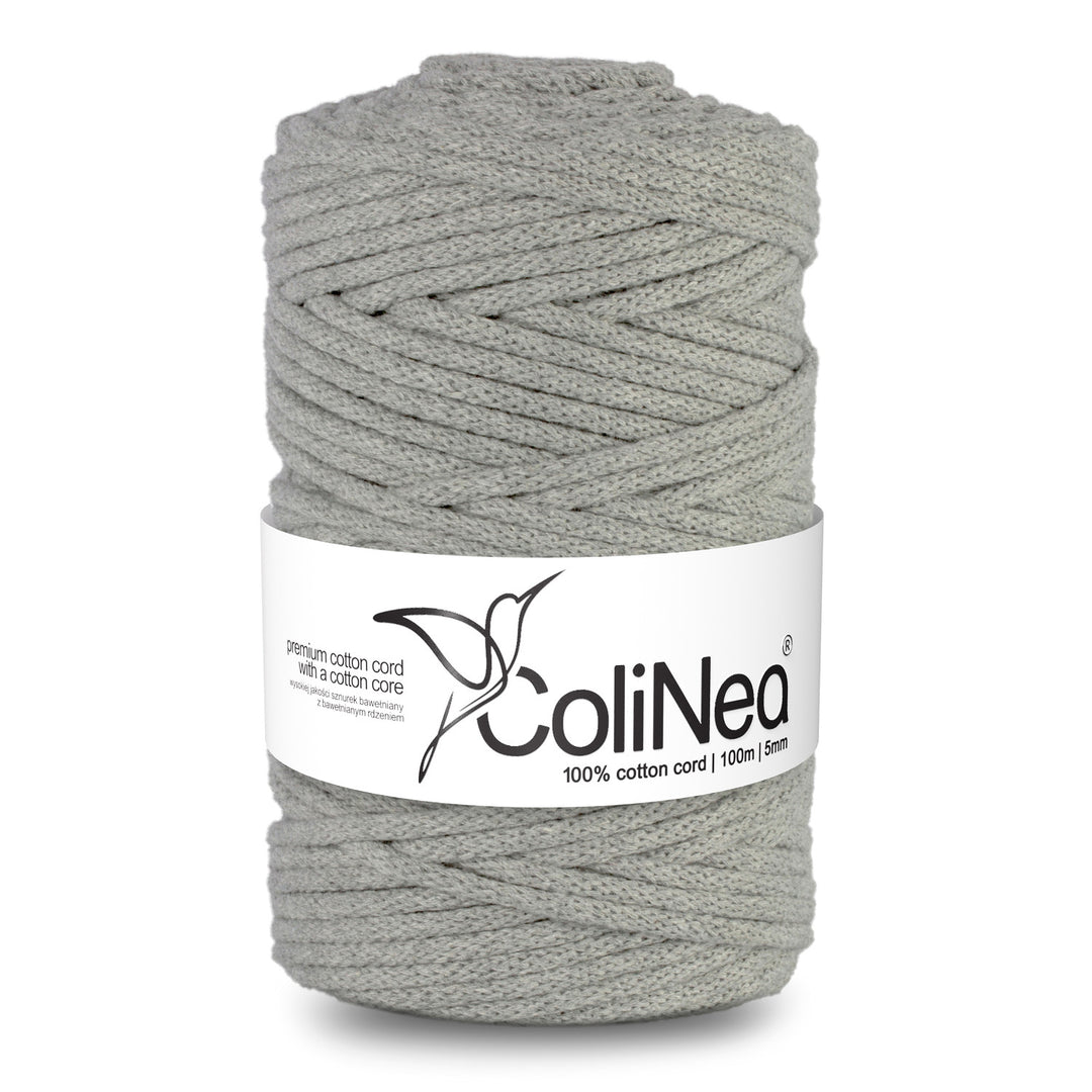 ColiNea Cordón de algodón con núcleo de algodón, Trenzado, 5 mm, 100 m, Color gris