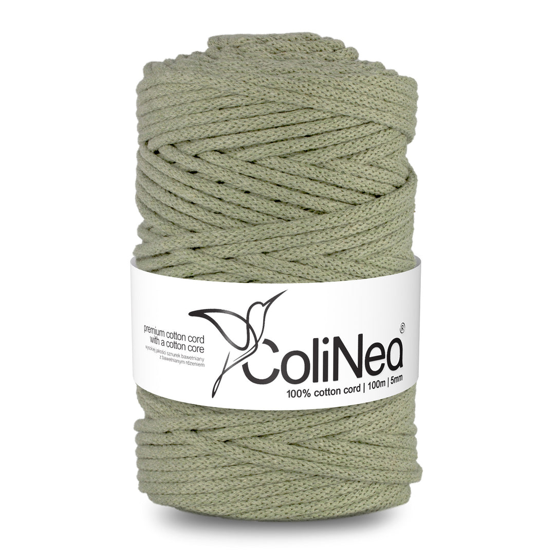 ColiNea Cordón de algodón con núcleo de algodón, Trenzado, 5 mm, 100 m, Color verde oliva