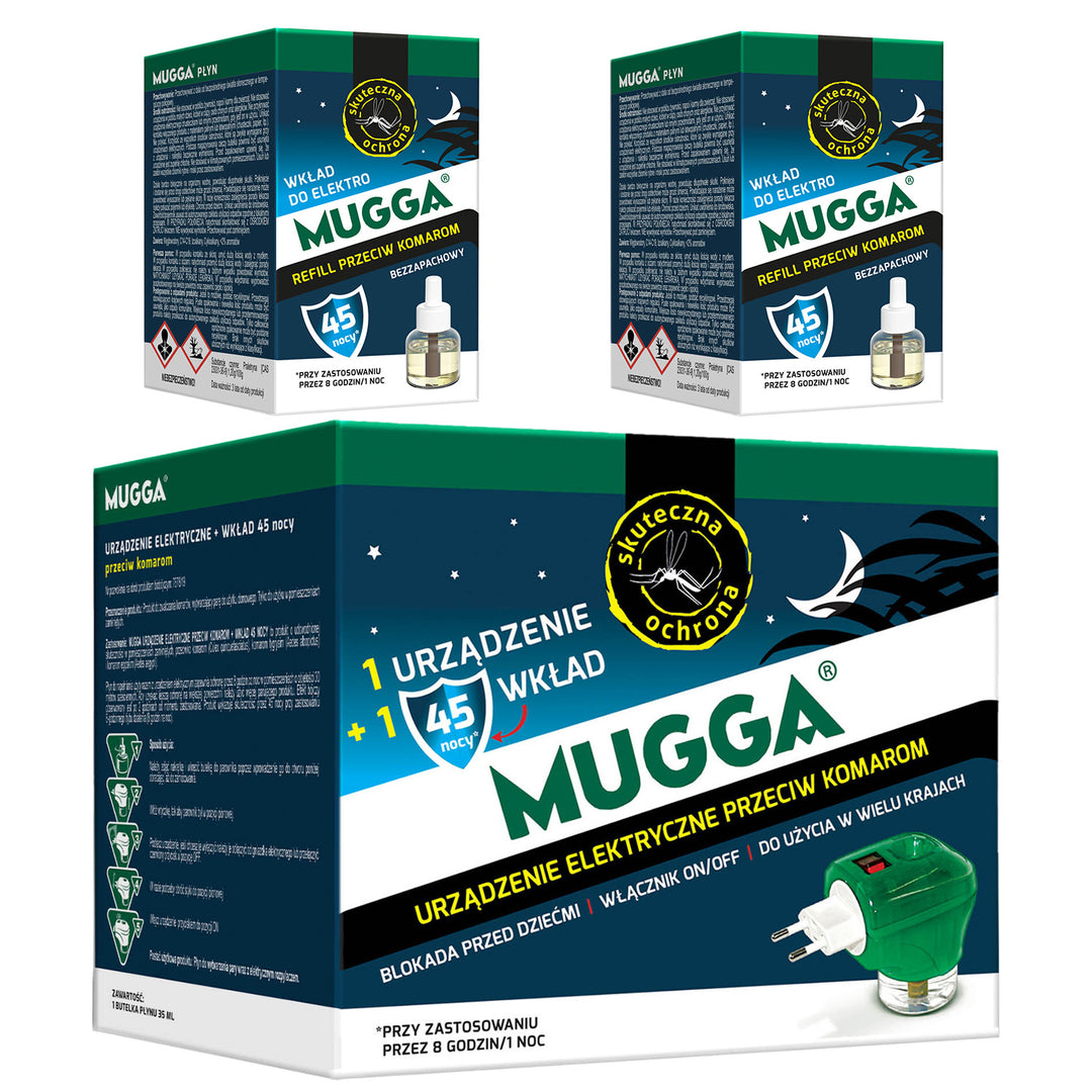 Dispositivo eléctrico con Mugga 45 night mosquito refill 35ml + 2x Mugga 45 night mosquito liquid refill 35ml