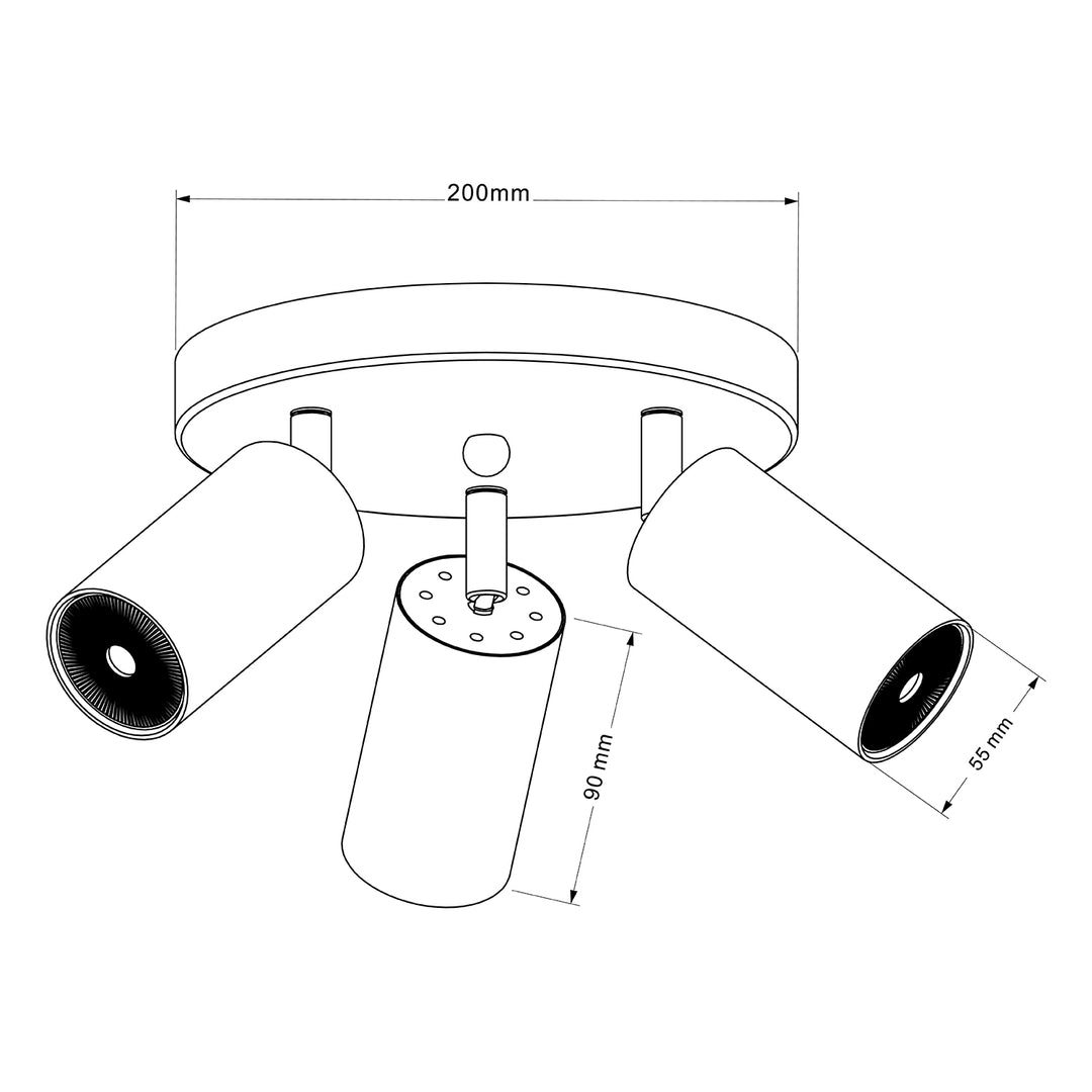 Maclean MCE362 B Lámpara de techo 3x GU10 Máx. 40W | Móvil, aluminio | Foco moderno para salón, oficina, cocina, con puntos de luz orientables, Color negro mate