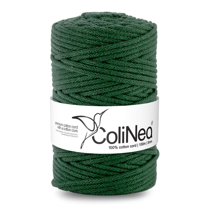 Cordão de algodão ColiNea com núcleo de algodão, entrançado, 5 mm, 200 m, verde garrafa