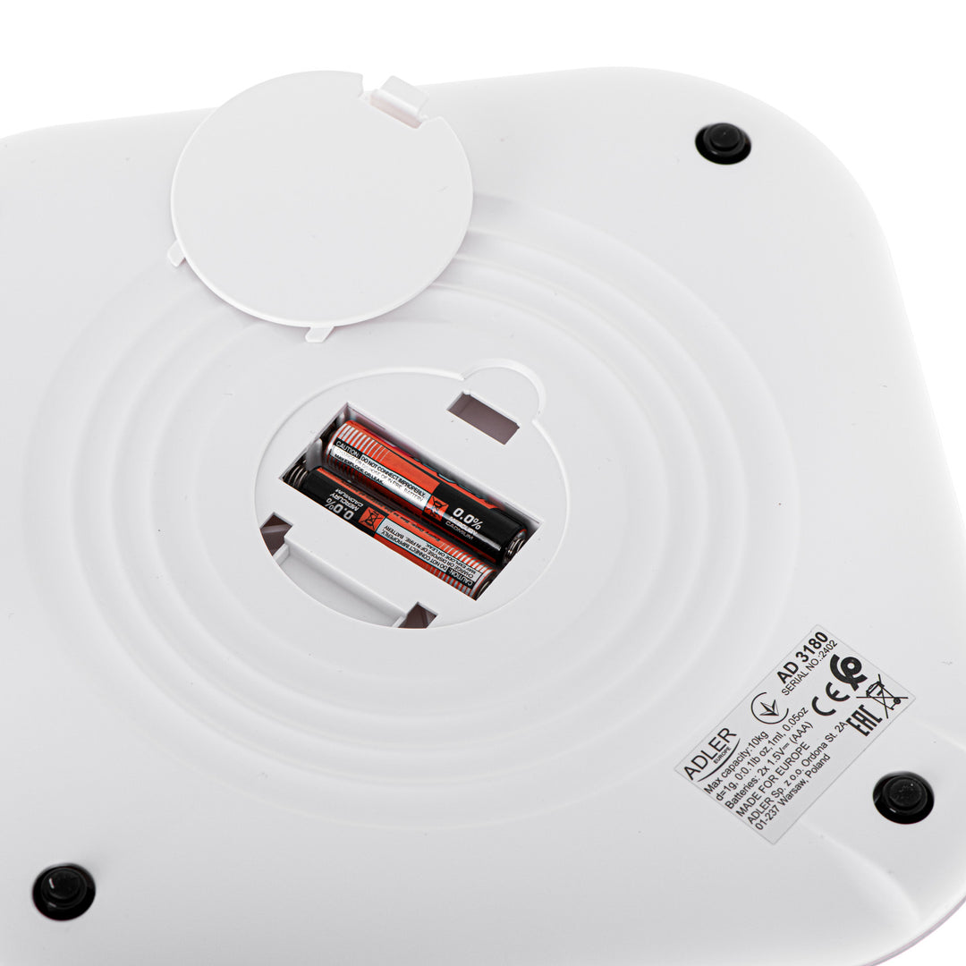 Balança de cozinha digital Adler AD 3180 com visor LCD, balança em vidro temperado, até 10 kg