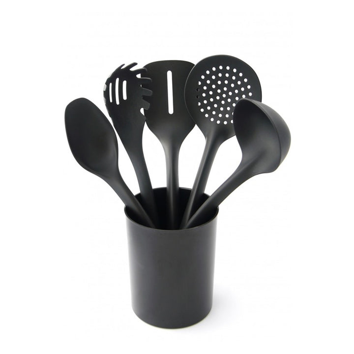 Set de 5 utensilios de cocina + recipiente de 15 cm negro Practic Handy