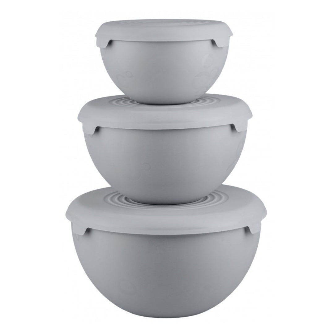 Practic Juego de cuencos de plástico con tapa, 1,5L, 3L, 6L, Color gris, 10031290