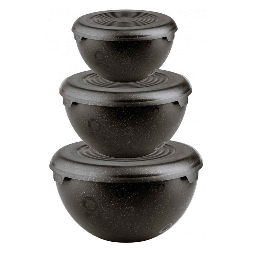 Practic Juego de cuencos de plástico con tapa, 1,5L, 3L, 6L, Color negro, 10031298