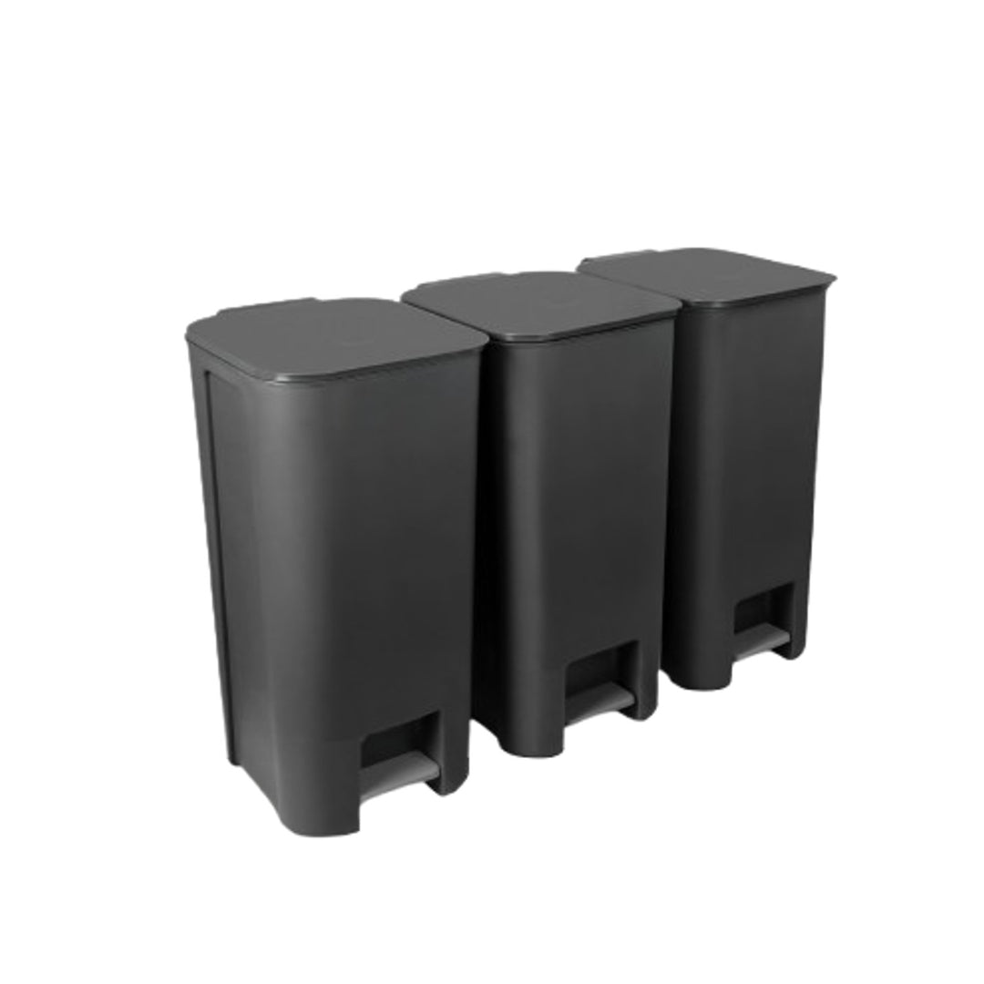 Conjunto de reciclagem Practic com 3 contentores de lixo com pedal, 40 L, grafite escuro, 10105593