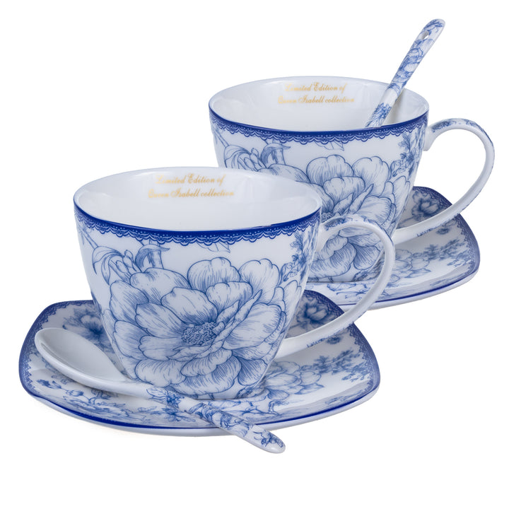 Queen Isabell Elegante juego de tazas clásicas con plato y cucharita, Capacidad: 250 ml