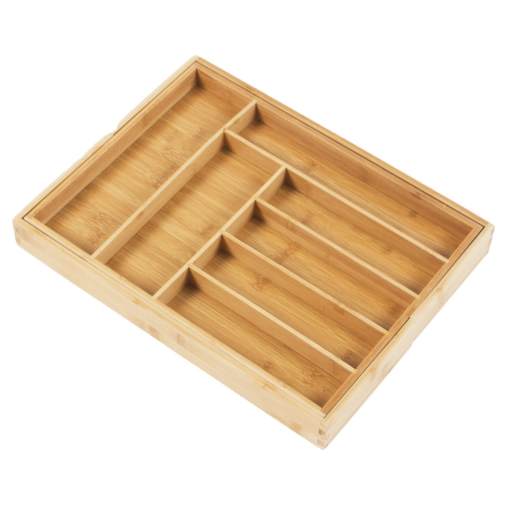 GreenBlue GB379 Juego de 2 Organizadores de Bambú para Cubiertos, Bandeja Extensible, 7 Compartimientos Básicos y 2 Extraibles para Utansilios de Cocina, Organización de Cajón de Cubertería, Dim.: 32,5-50x43x45cm, 2 unidades