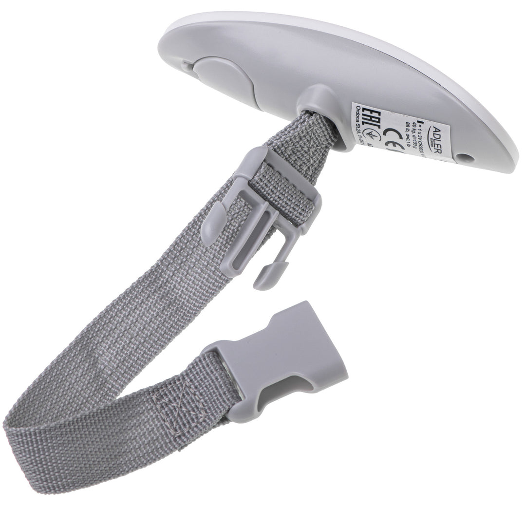 Balança de bagagem Adler AD 8189, até 40 kg, visor LCD, função de tara e estabilização, branca e cinzenta
