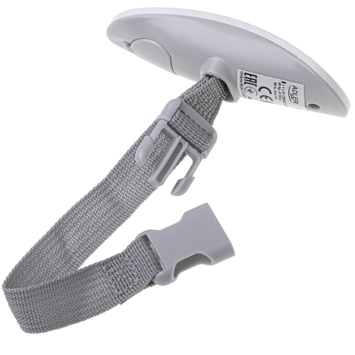 Balança de bagagem Adler AD 8189, até 40 kg, visor LCD, função de tara e estabilização, branca e cinzenta
