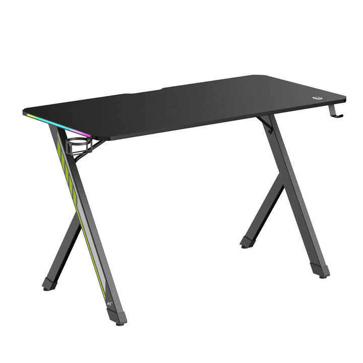Escritorio para juegos NanoRS, negro, con soporte para auriculares y tazas, retroiluminación RGB, max. 75kg, dimensiones 1200x600x750mm, RS102