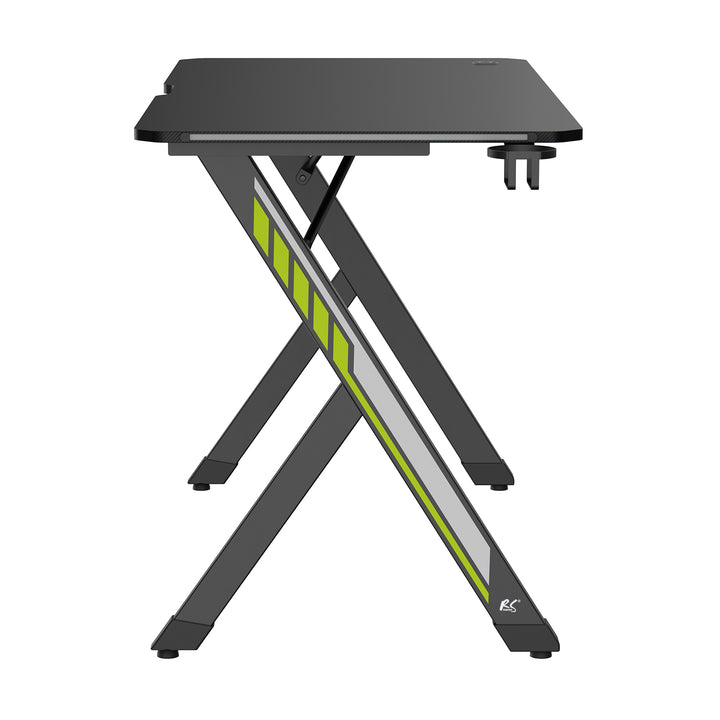 Escritorio para juegos NanoRS, negro, con soporte para auriculares y tazas, retroiluminación RGB, max. 75kg, dimensiones 1200x600x750mm, RS102