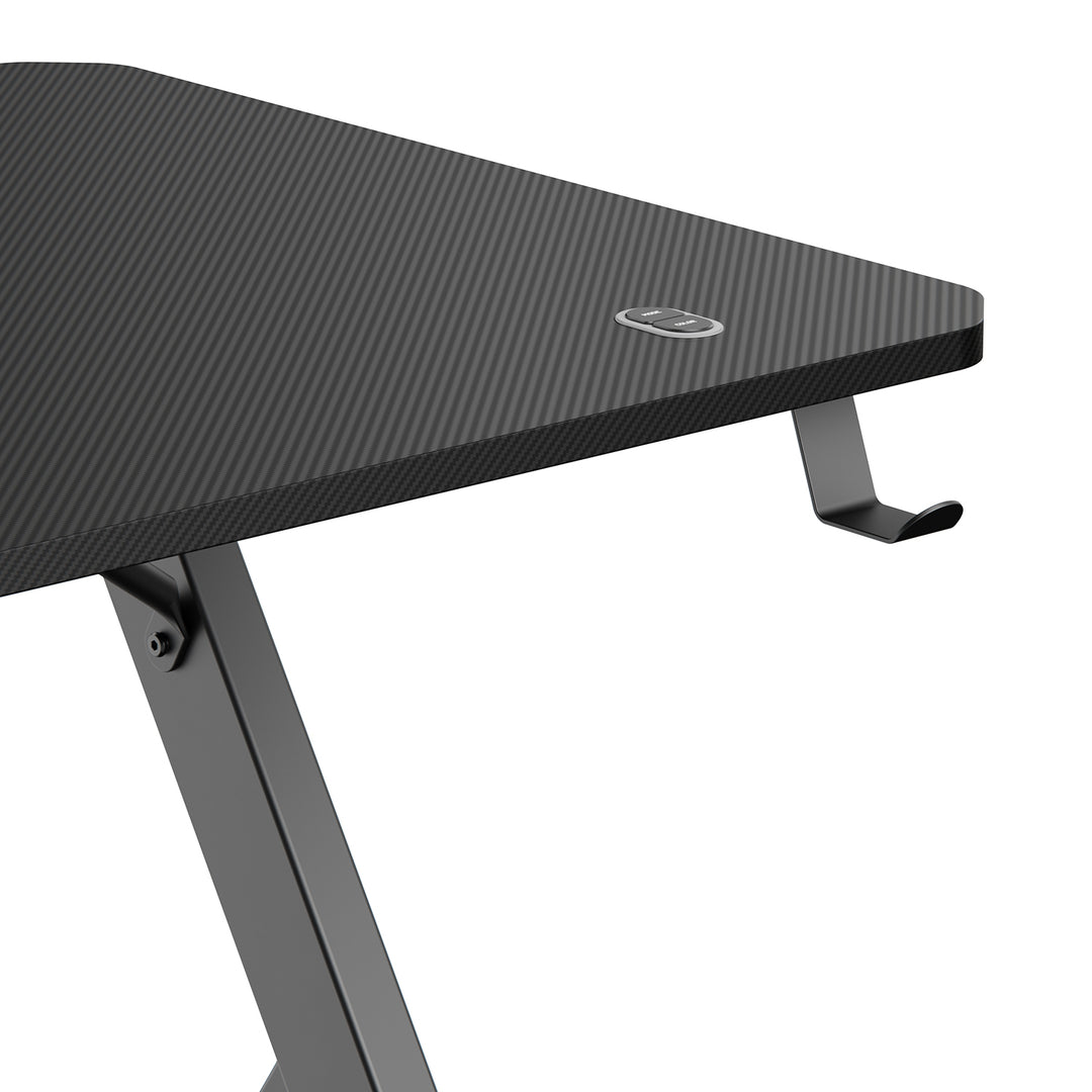 Escritorio para juegos NanoRS, negro, con soporte para auriculares y tazas, retroiluminación RGB, max. 75kg, dimensiones 1200x600x750mm, RS102