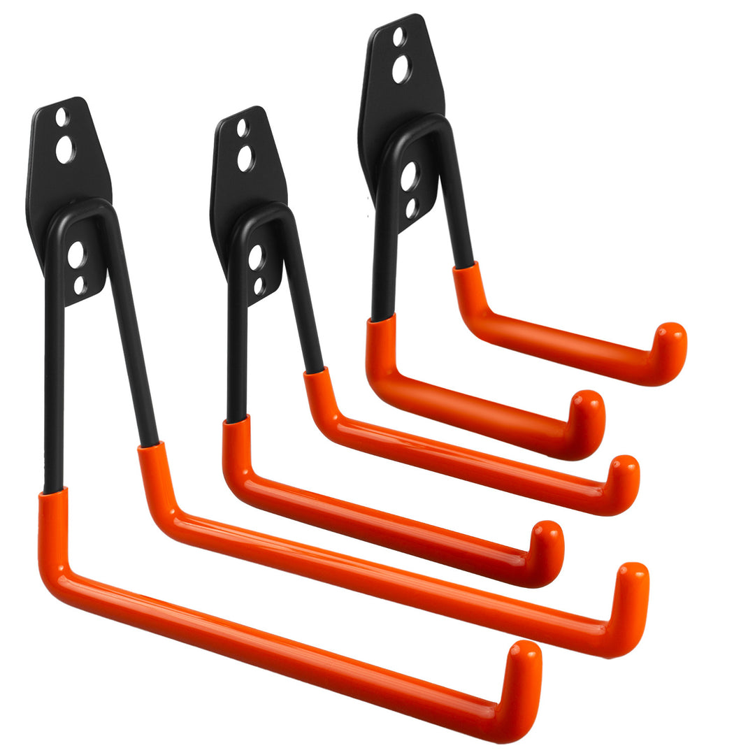 Suporte de parede Maclean Garage para pneus, ferramentas de jardim, escadas e mangueiras. Aço, carga máxima de 70 kg, MC-442 + MC-443 (carga máxima de 50 kg) + MC-444 (carga máxima de 25 kg)