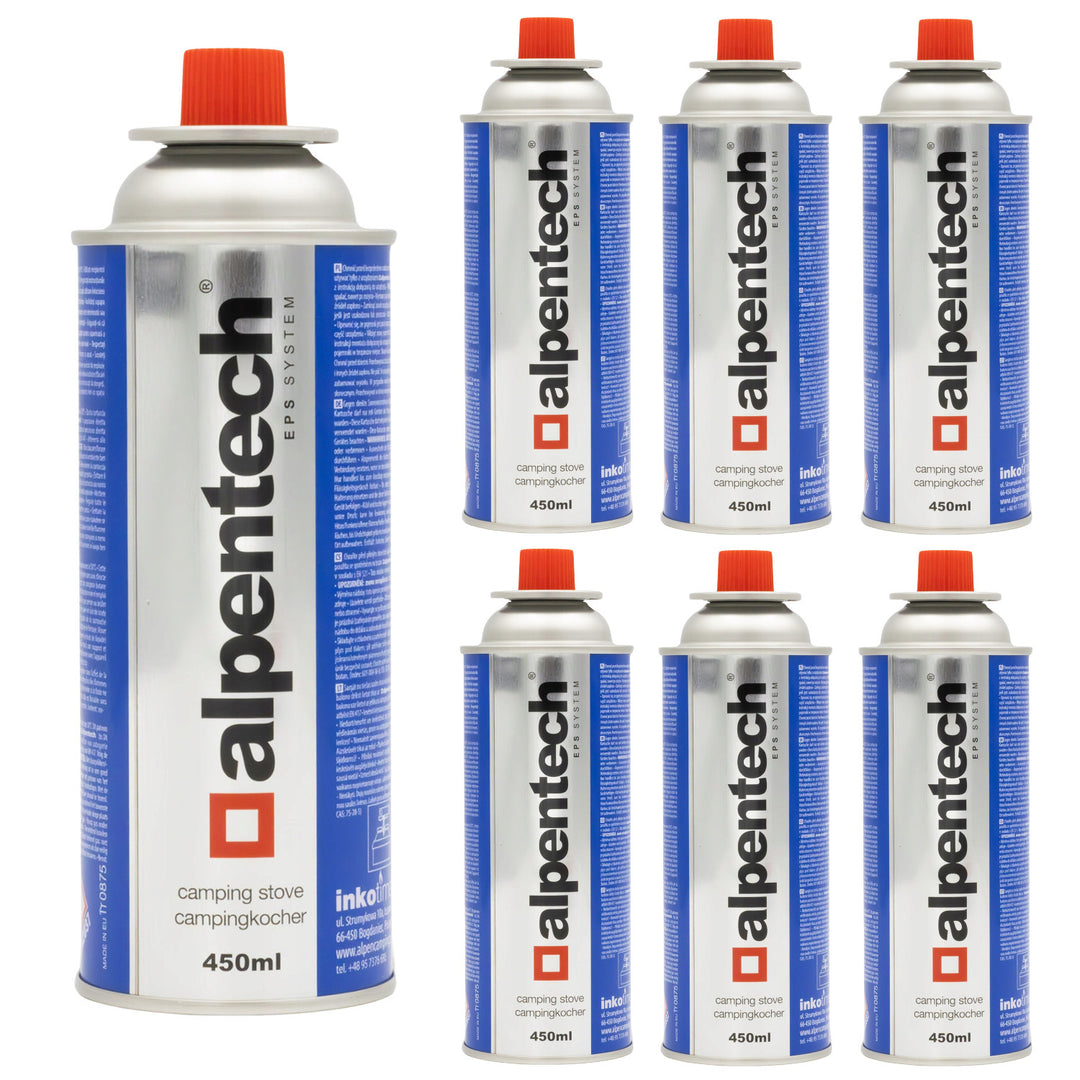 Cartucho de gas Alpentech 450ml, conforme a EN417, isobutano, sistema EPS, IK301, 7 piezas