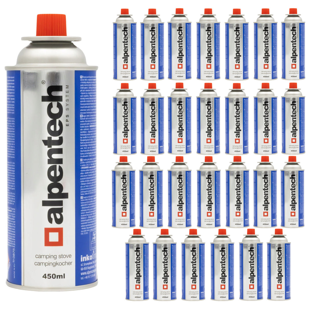 Cartucho de gás Alpentech 450ml, compatível com EN417, isobutano, sistema EPS, IK301, 28 peças