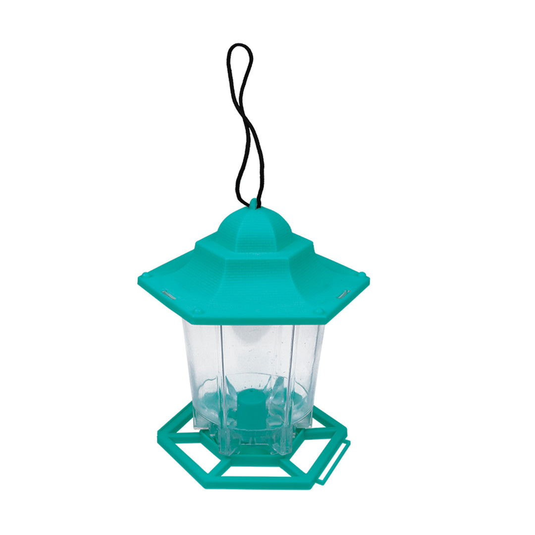 Comedero con tejadillo de plástico, color verde, dimensiones: ancho 13cm, alto 18cm, Greenmill GR2026