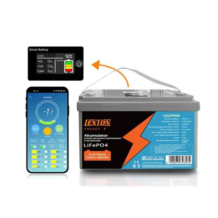 Batería de litio fosfato de hierro LiFePo4 Lexton, con BMS, 12,8 V, 100 Ah, LXLFP100