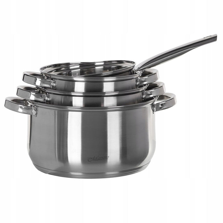 Maestro MR-2021 Juego de 3 menajes de cocina, 9 piezas 1,5L, 2L, 3L, 5L, acero inoxidable, apto para lavavajillas, apto para todo tipo de cocinas, placa de cocción