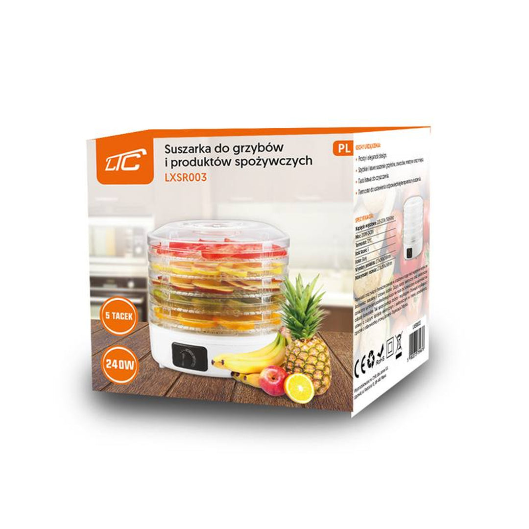 Secador para setas, verduras, frutas, carnes LTC, potencia regulable, base antideslizante, 5 bandejas, apto para lavavajillas, LXSR003