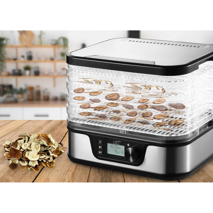 Secador para setas, verduras, frutas, carnes LTC, potencia regulable, base antideslizante, 5 bandejas, apto para lavavajillas, metal, con display, LXSR002