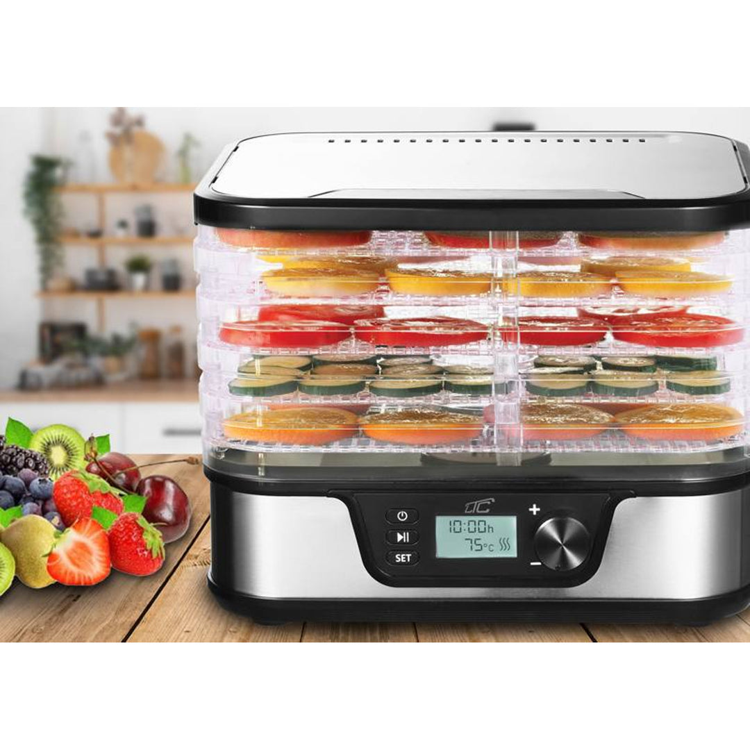 Secador para setas, verduras, frutas, carnes LTC, potencia regulable, base antideslizante, 5 bandejas, apto para lavavajillas, metal, con display, LXSR002