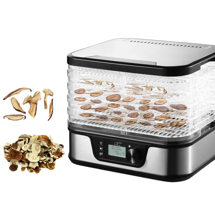 Secador para setas, verduras, frutas, carnes LTC, potencia regulable, base antideslizante, 5 bandejas, apto para lavavajillas, metal, con display, LXSR002