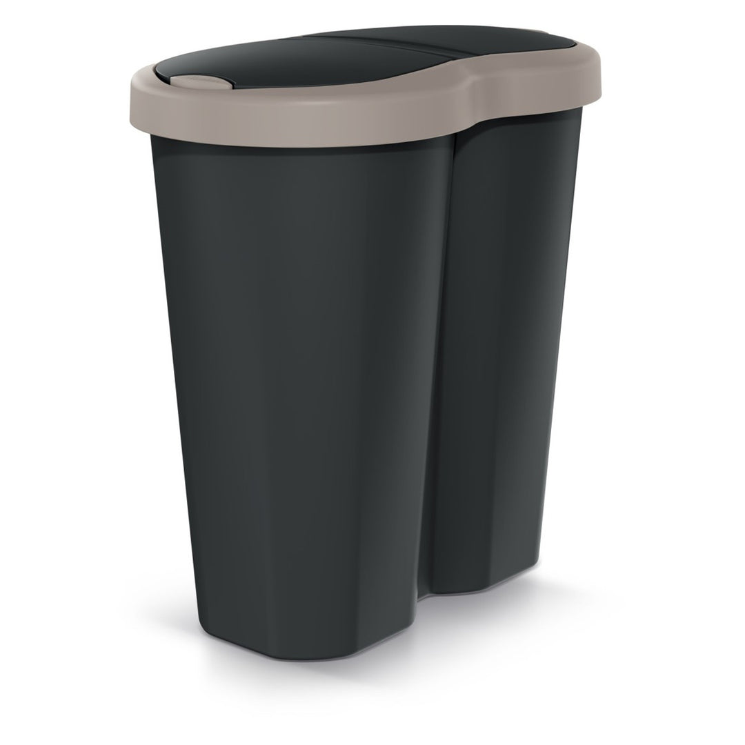 Papelera Compacta R Duo, marrón/negro, capacidad 40L, un compartimento, dos tapas, NDRF40-WG5C_S411