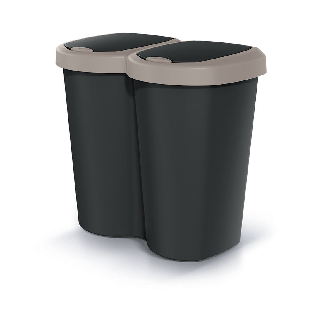 Cubo de basura Compacta B Duo, marrón/negro, capacidad 40L, un compartimento, dos tapas, versión para montaje en pared, NDBS40-WG5C_S411