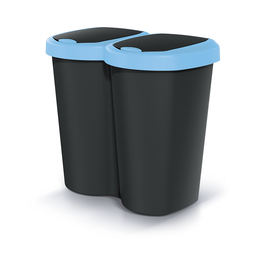 Cubo de basura Compacta B Duo, azul/negro, capacidad 40L, un compartimento, dos tapas, versión para montaje en pared, NDBS40-2717C_S411