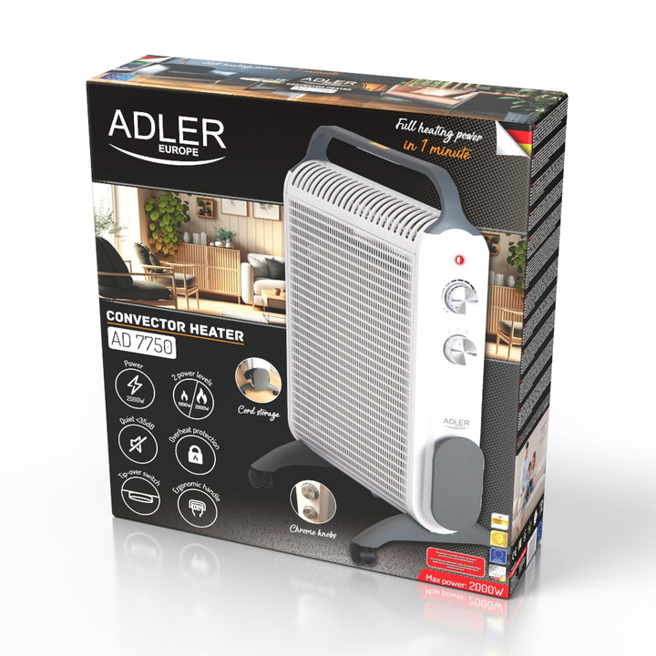 Convector calefactor, sobre ruedas, 2 niveles de potencia, máx. 2000W, termostato, AD 7750