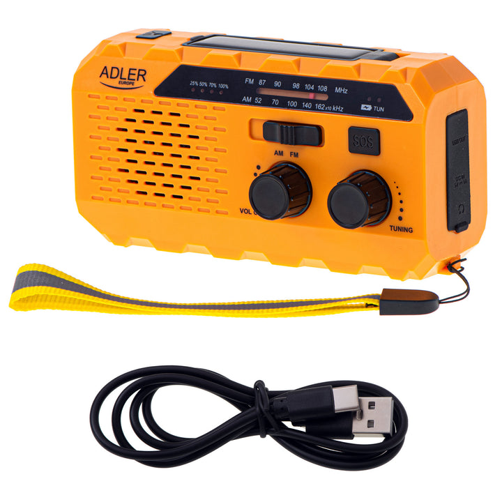 Radio solar Adler, batería recargable de 1200 mAh, linterna, manivela, AD 1197