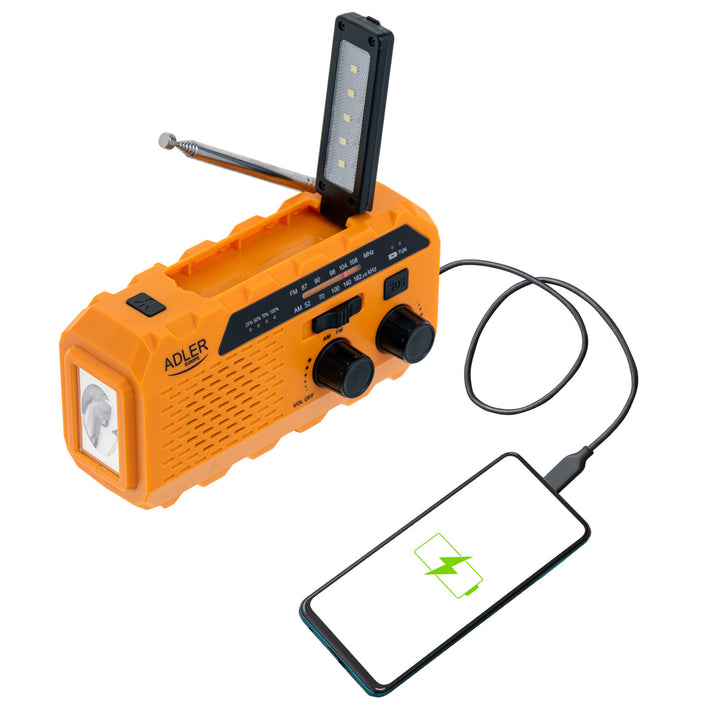 Radio solar Adler, batería recargable de 1200 mAh, linterna, manivela, AD 1197
