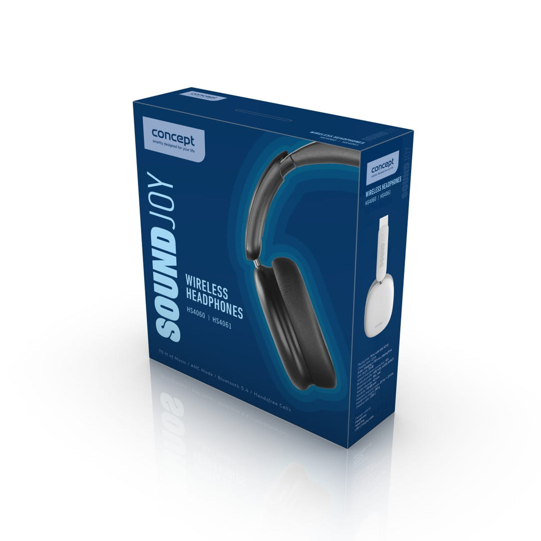 Auriculares intrauditivos inalámbricos Concept SoundJoy, hasta 70 horas de reproducción, Bluetooth 5.4, carga rápida, cancelación activa del ruido hasta 33 dB, negro, HS4060