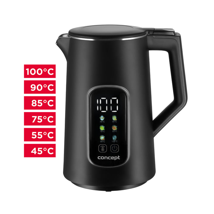 Concept hervidor eléctrico, 1,7L, control de temperatura, pantalla LED, superficie Cool touch, indicador de nivel de agua, RK3385