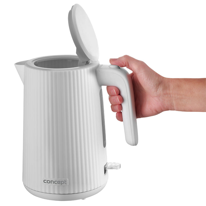 Concept hervidor eléctrico de plástico, 1,7L, diseño estriado, triple sistema de seguridad, filtro de sedimentos, indicador de nivel de agua, blanco, RK2390
