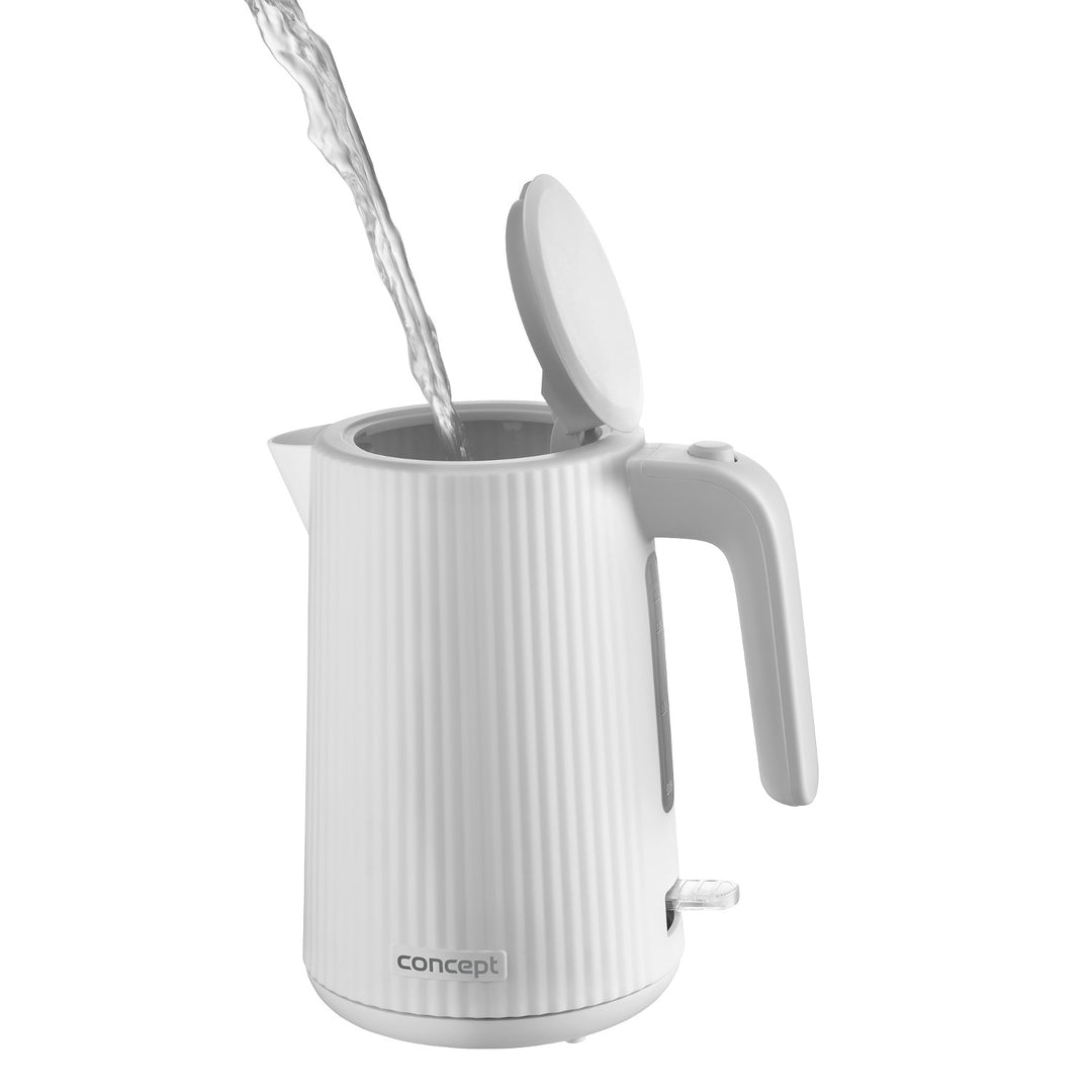 Concept hervidor eléctrico de plástico, 1,7L, diseño estriado, triple sistema de seguridad, filtro de sedimentos, indicador de nivel de agua, blanco, RK2390